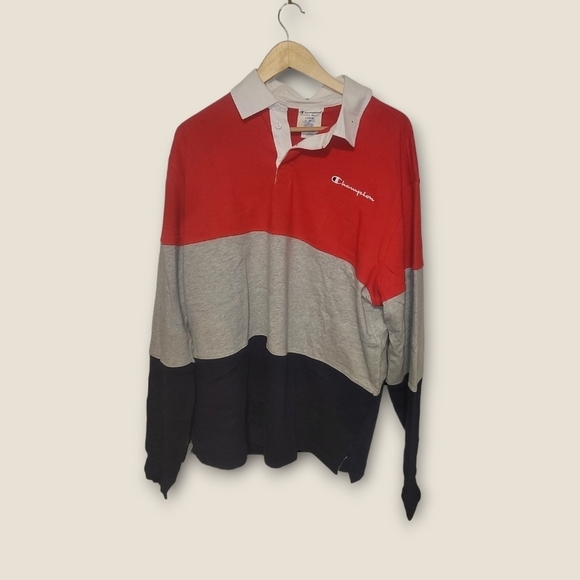 Champion Colour Block Long Sleeve Rugby Polo, Size L - Picture 2 of 5